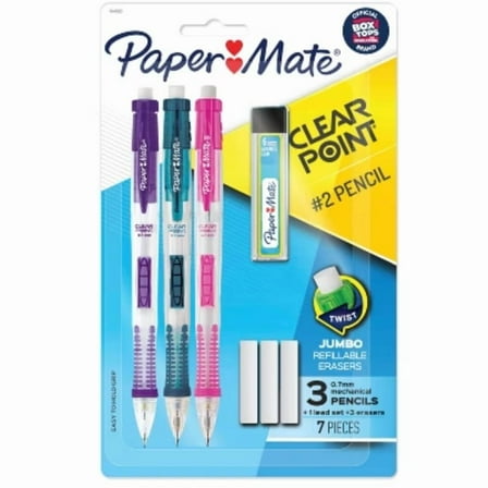 Paper Mate Clear Point 3pk #2 Mechanical Pencils with Eraser & Refill 0.7mm Assorted Colors: Papermate Led Pencils