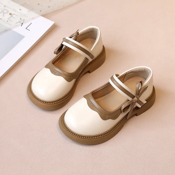 Zapatos de princesa para niñas, zapatos pequeños de cuero para niñas, zapatos de una sola capa de moda de otoño para bebés, zapatos de guisantes para niños medianos y grandes