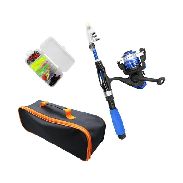 Kits combinados de caña y carrete de pesca telescópicos portátiles, caña de pescar, Kits de iniciación para niños, juego completo de caña de pescar Azul