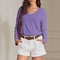 thumbnail image 6 of Garbnen Long Sleeves Shirts for Women Fitted Purple Basic V Neck Tops for Women Spring Summer Trendy Casual Blouse for Women, 6 of 7