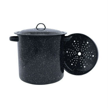 Granite Ware Enamel on Steel Multiuse Pot, Seafood / Tamale / Stock Pot includes steamer insert, 15.5-Quart, Black