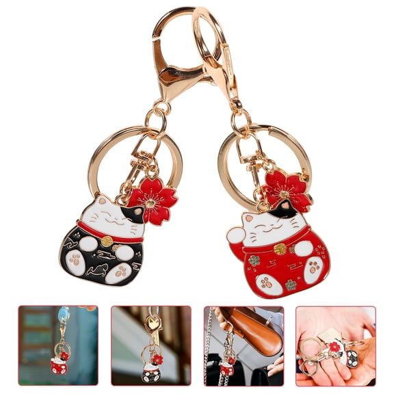 Stri Set of 2 Japanese Lucky Cat Keychain Lucky Cat Keychain Bag Keyring Decorative Keyring