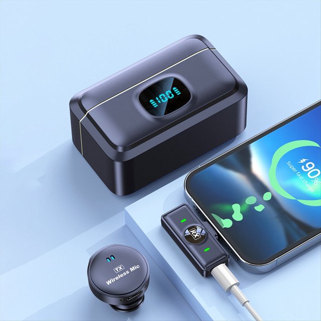 Micrófono Lavalier Inalámbrico Cancelación de Ruido Micrófono de Grabación de Audio y Video para Teléfono Inteligente en