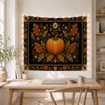 thumbnail image 5 of Pumpkin with Oak Leaves on Black Background, Nostalgic Folk Art for Autumn Enthusiasts Botanical Decor Thanksgiving Gift Tapestry Wall Hanging for Bedroom and Living Room, 5 of 7