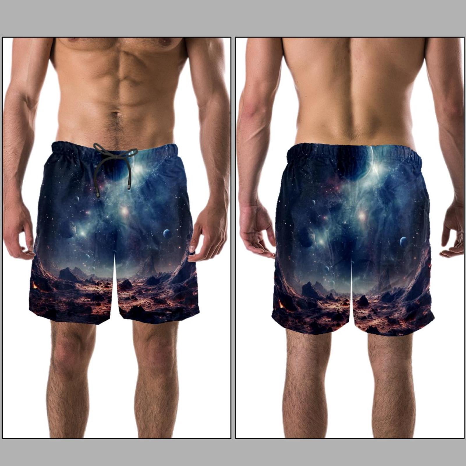 luoweisi Men's Beach Shorts Quick Dry Swim Trunks with Mesh Lining Galaxy M
