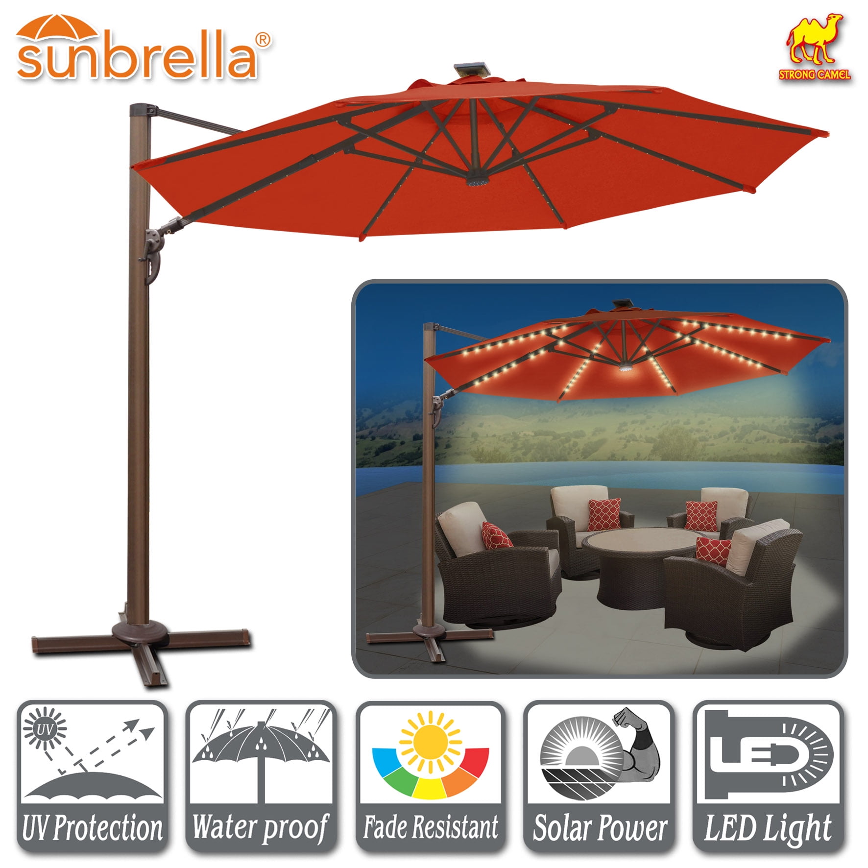 Strong Camel 11 5 Deluxe Cantilever Big Roma Umbrella Hanging Offset Solar Umbrella Uv50 Tilt 360 C Rotation Patio Heavyduty Outdoor Sunshade Cantilever Crank Sunbrella Cover Henna Brickseek