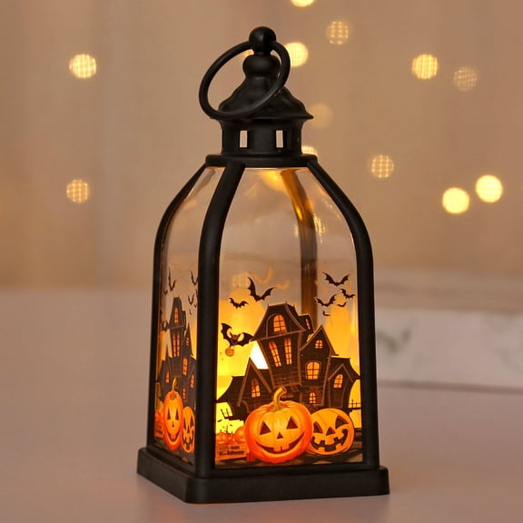Halloween LED Night Light with Electronic Candle Effect, Desktop Ornament Featuring Tombstone and Ghost Scene for Holiday Decoration, Battery Operated Spooky Decor