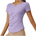thumbnail image 5 of Fanxing Yoga Tops Womens Summer Short Sleeve T Shirts Workout Crop Tops Slim Fitness Sports Running Gym Tees Purple,M, 5 of 8