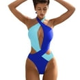 thumbnail image 1 of Women's Monokini Swimsuit - Color Block Stitching, Bra Cups, Elastic Straps, Full Coverage, Sizes S-L, 1 of 8