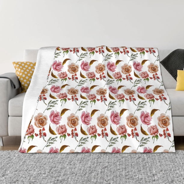 Fotbe Rose Flowers Manta de Franela con Estampado, Manta Ultrasuave para Cama, Sofá, Auto, Hipoalergénica y Antibolitas-80"x60"