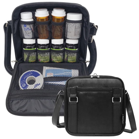 StarPlus2 Medium 2-in-1 Pill Bottle Organizer, Purse, Medicine Bag - Black