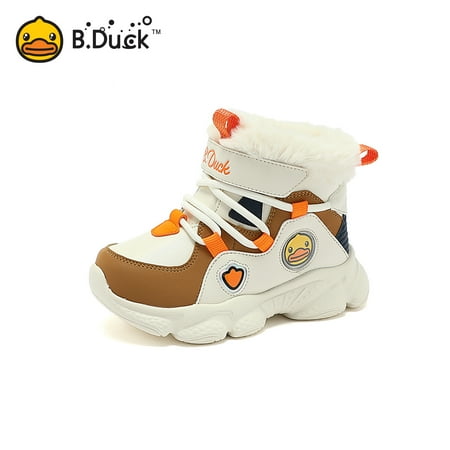 

B.Duck Boys & Girls Velvet Snow Boots Soft-soled Anti-slip High Top Shoes With Cartoon Duck Print For Fall Winter New