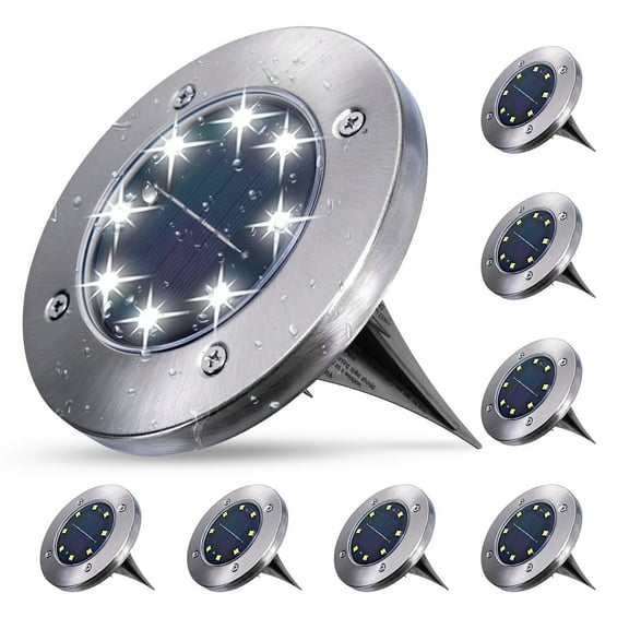 JIAYUNA Solar Ground Lights,8 LED Disk Lights Upgraded Outdoor Garden Lights Landscape Lights for Lawn Pathway Yard Deck Patio Walkway White, 8 Pack