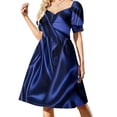 thumbnail image 1 of Vestido de manga corta de imitación de tela azul oscuro, ropa de mujer, traje de festival, vestido de noche para mujer, 1 of 7