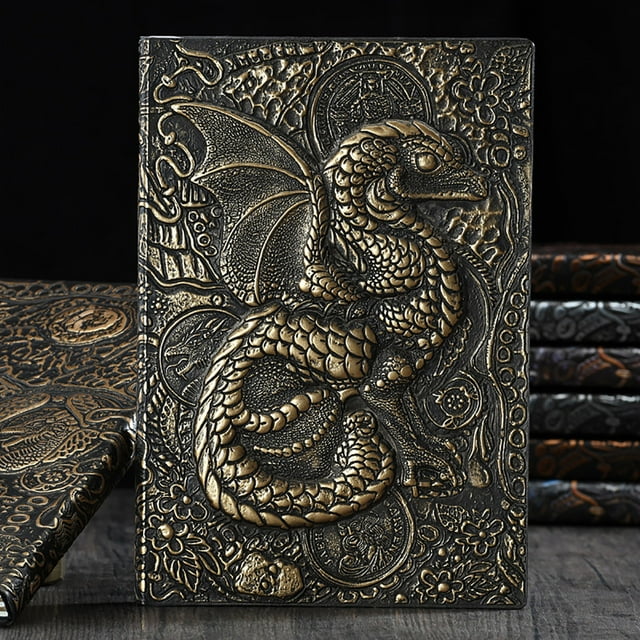 Fiudx Bloc de Notas con Relieve de Dinosaurio, Cubierta de Cuero con Diseño Único, Papel Grueso y Duradero, Hecho a Mano, Perfecto para Escribir y Anotar, Tamaño A5, 21,5 X 14,5 Cm