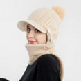 thumbnail image 5 of Diufon Women's Pattern Knitted Hat Winter Warm Brim Beanie Hats with Flap Thickened Button Outdoor Ski Cap, 5 of 7