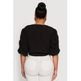 thumbnail image 5 of Womens Plus Size V Neck Puff Sleeve Cropped Tie Front Top, 5 of 5