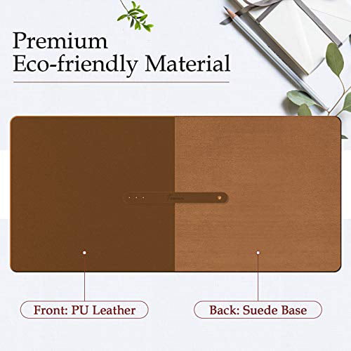 TOWWI PU Leather Desk Pad with Suede Base Large Desk Blotter Protector Orange Multi-Color Non-Slip Mouse Pad 36” x 17” Waterproof Desk Writing Mat 