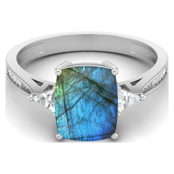 925 Sterling Silver 9X7mm Cushion Labradorite Solitaire Women Valentines Day Gifts Ring