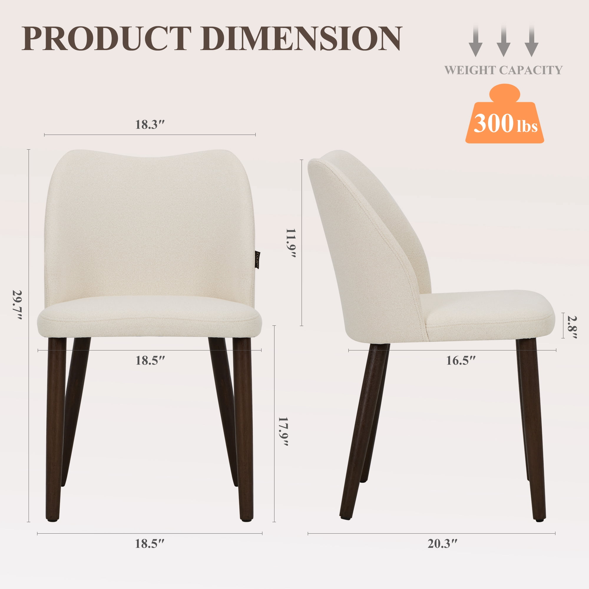AFO Upholstered Modern Dining Chairs with Wooden Legs, Kitchen Side Chairs for Dining Room, Restaurant and Café, Set of 4, Beige