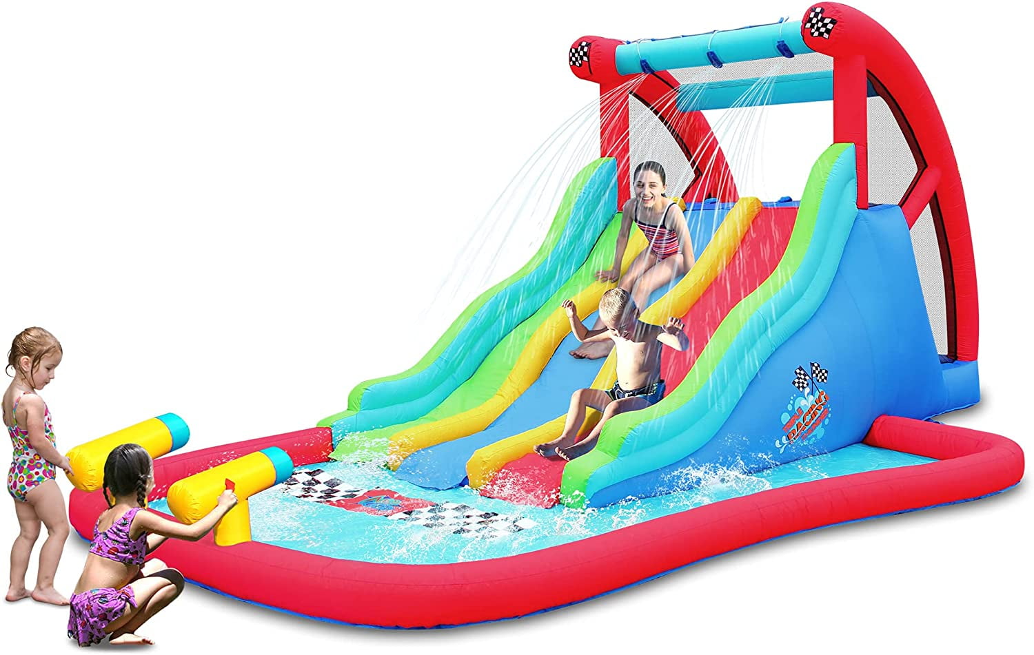 Action Air Inflatable Water Slide, Fun Triple Waterslides with Climbing