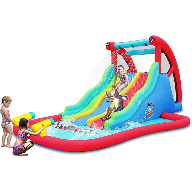 Action Air Inflatable Water Slide, Fun Triple Waterslides with Climbing