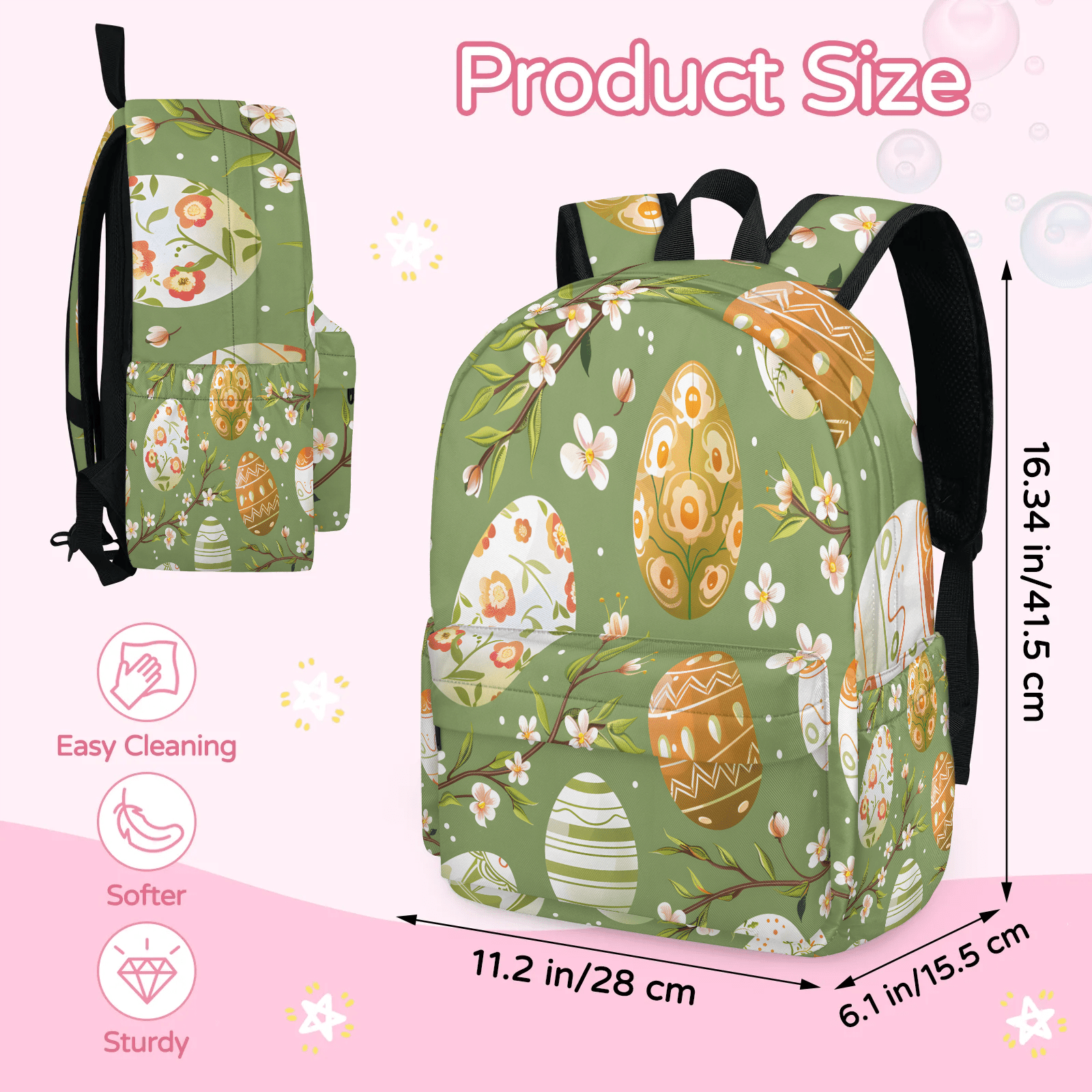 Herdesigns Easter Eggs Backpack for Men Women, Lightweight Laptop Backpack 16.3 Inch Cute Casual Daypack for Travel Work Commuter