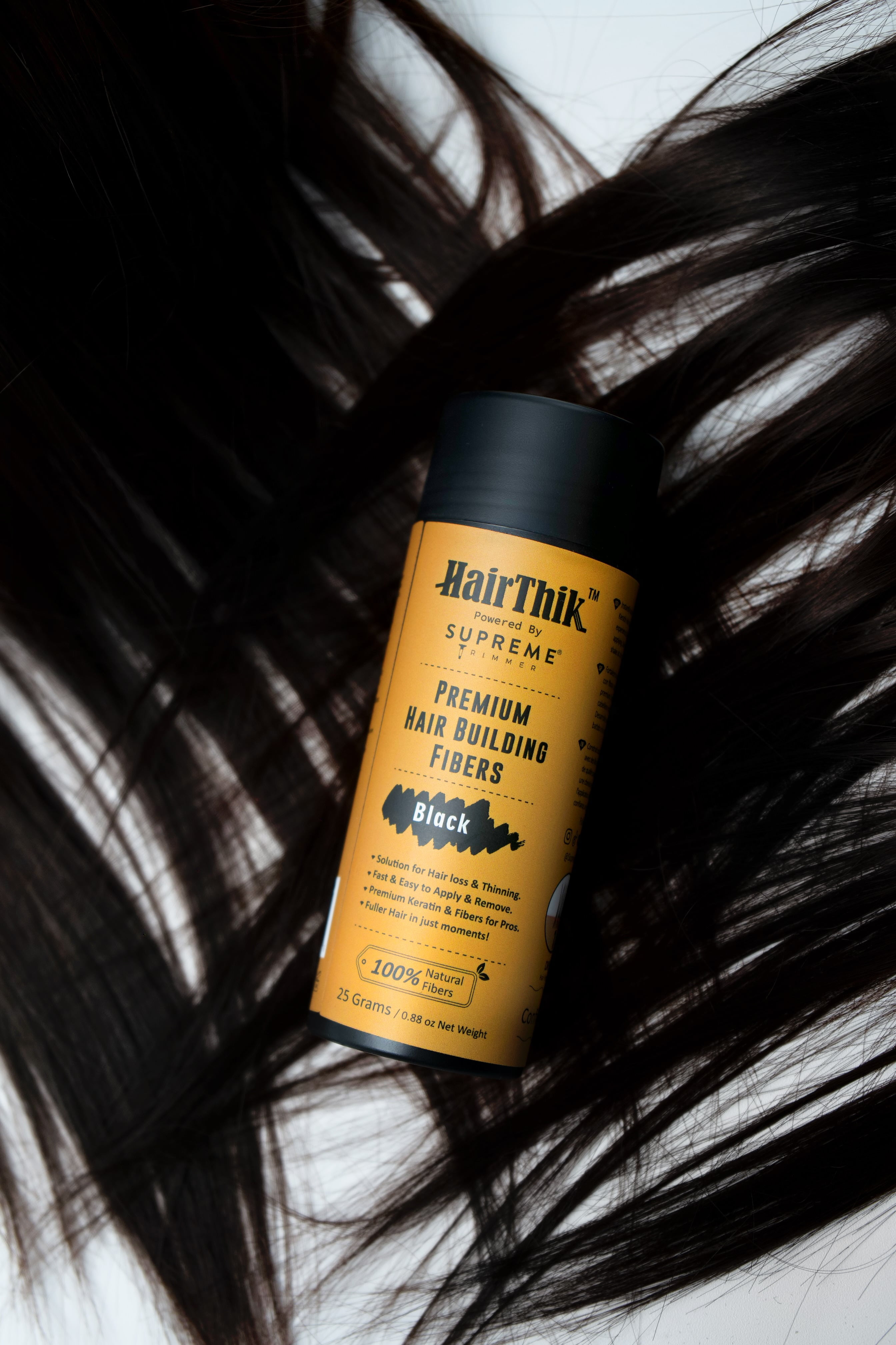 HairThik Hair Building Fibers - Instantly Fill in Fine or Thinning Hair for Thicker, Fuller-Looking Hair for Men & Women – Hair Thinning & Balding solution | BLACK, 25 Grams - HFR/25B