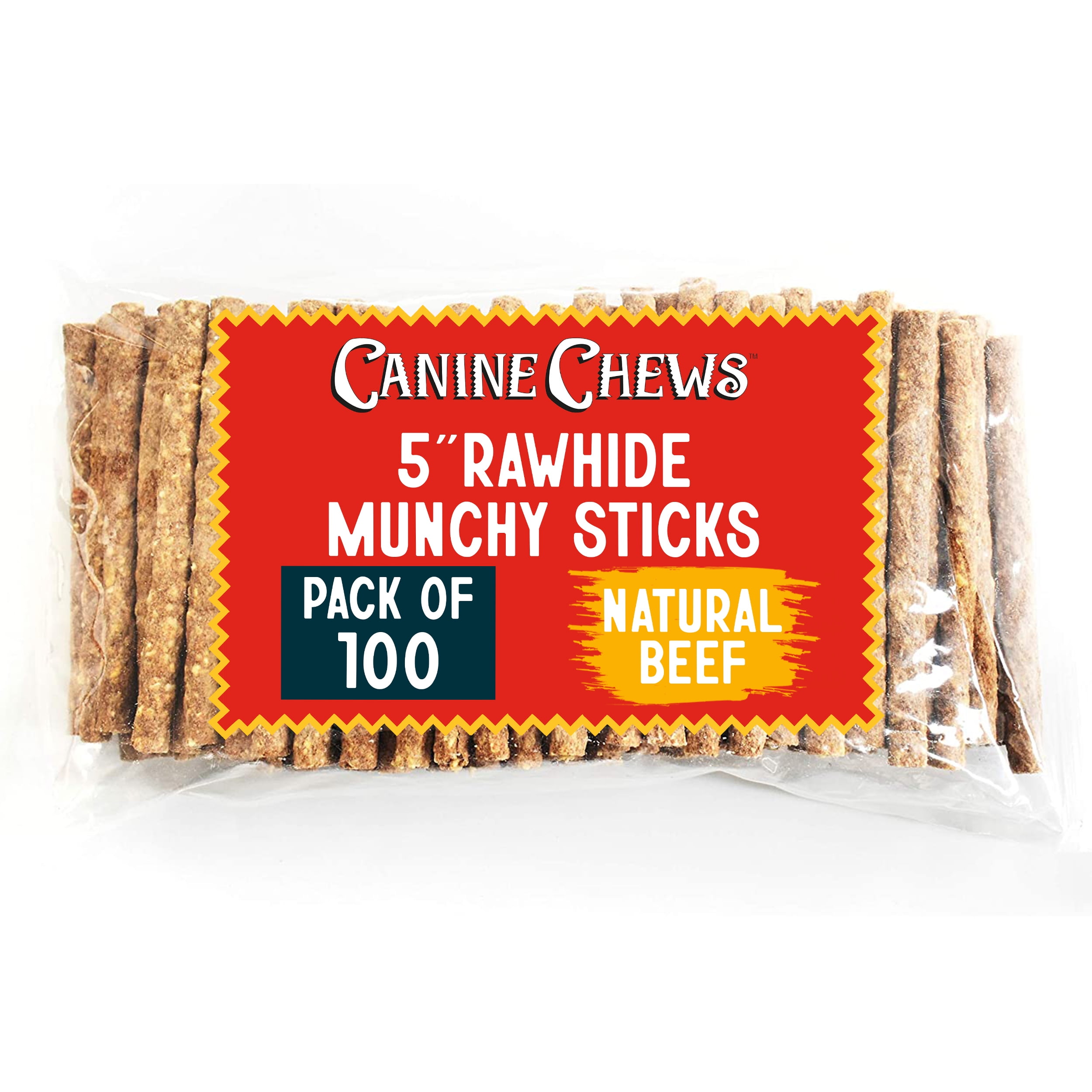 Canine Chews 5 inch Munchy Natural Beef Flavor Rawhide Dog Treat for