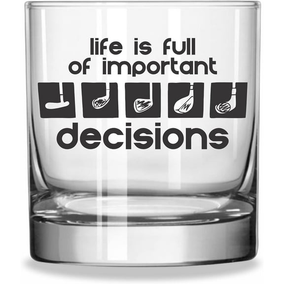 Whiskey Rocks Glass 11 oz. Heavy Bottom Golf Design Old Fashioned Glass