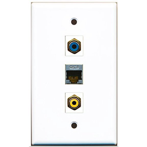 RiteAV - 1 Port RCA Yellow and 1 Port RCA Blue and 1 Port Shielded Cat6 Ethernet Wall Plate