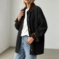 thumbnail image 6 of Bexdxz Barn Jackets for Women, Contrast Corduroy Collar Button Down Coat, Relaxed Fit Mid‑Length Long Sleeve Outerwear with Pockets, Casual Fall Daily Workwear for Women Black S, 6 of 7