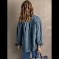 thumbnail image 4 of Chaqueta de Mujer de Gran Tamaño con Botones y Larga con Aberturas. Azul L, 4 of 5