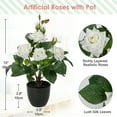 thumbnail image 2 of 15" White Roses Artificial Flowers Potted Plant Faux Silk Flower with Black Pot Fake Rose Flower Arrangements Home Decor, 2 of 7