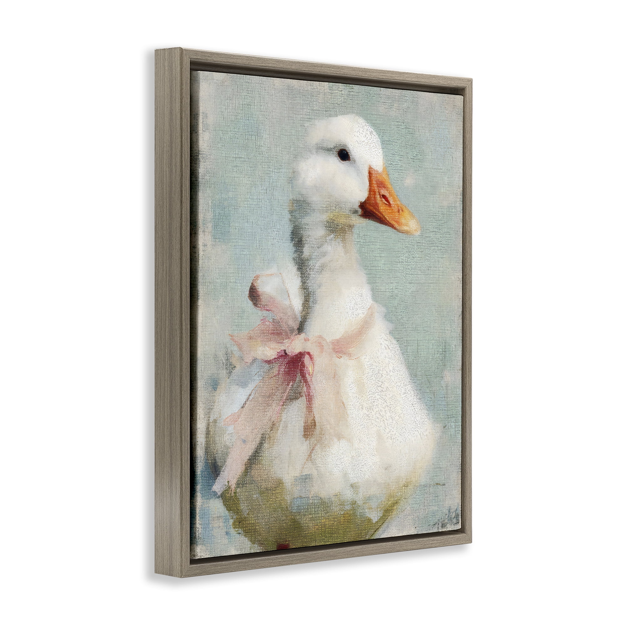 Stupell Industries Soft Pink Bow Goose Brown Framed Floater Canvas Wall Art, design by LSR Design Studio