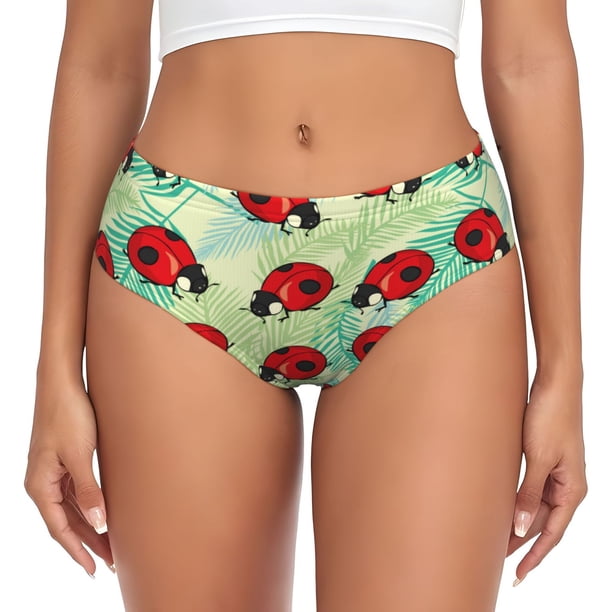Fotbe Red Ladybugs And Leaf Calzones Estampados para Mujer – Ropa Interior de Algodón, Cómoda, Suave y Elástica-Medium