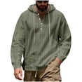 thumbnail image 3 of Horkkom Linen Shirts for Men Long Sleeve Solid Color Button Down Shirt Summer Casual Loose Shirts with Hood Drawstring M, 3 of 8