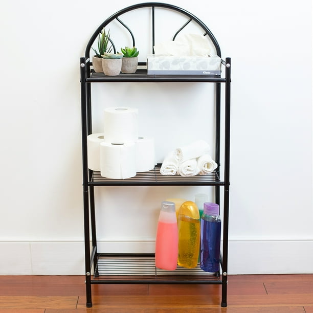 3 Tier Enamel Coated Steel MultiPurpose Bath Storage Shelf, Black