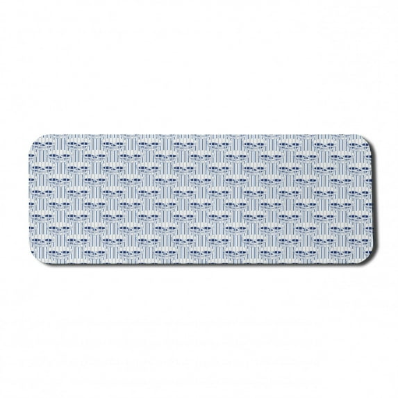 Skull Computer Mouse Pad, Skulls and Geometric Shapes with Vertical Stripes Optical Effects Illustration, Rectangle Non-Slip Rubber Mousepad Large, 31" x 12", Navy Blue White, by Ambesonne