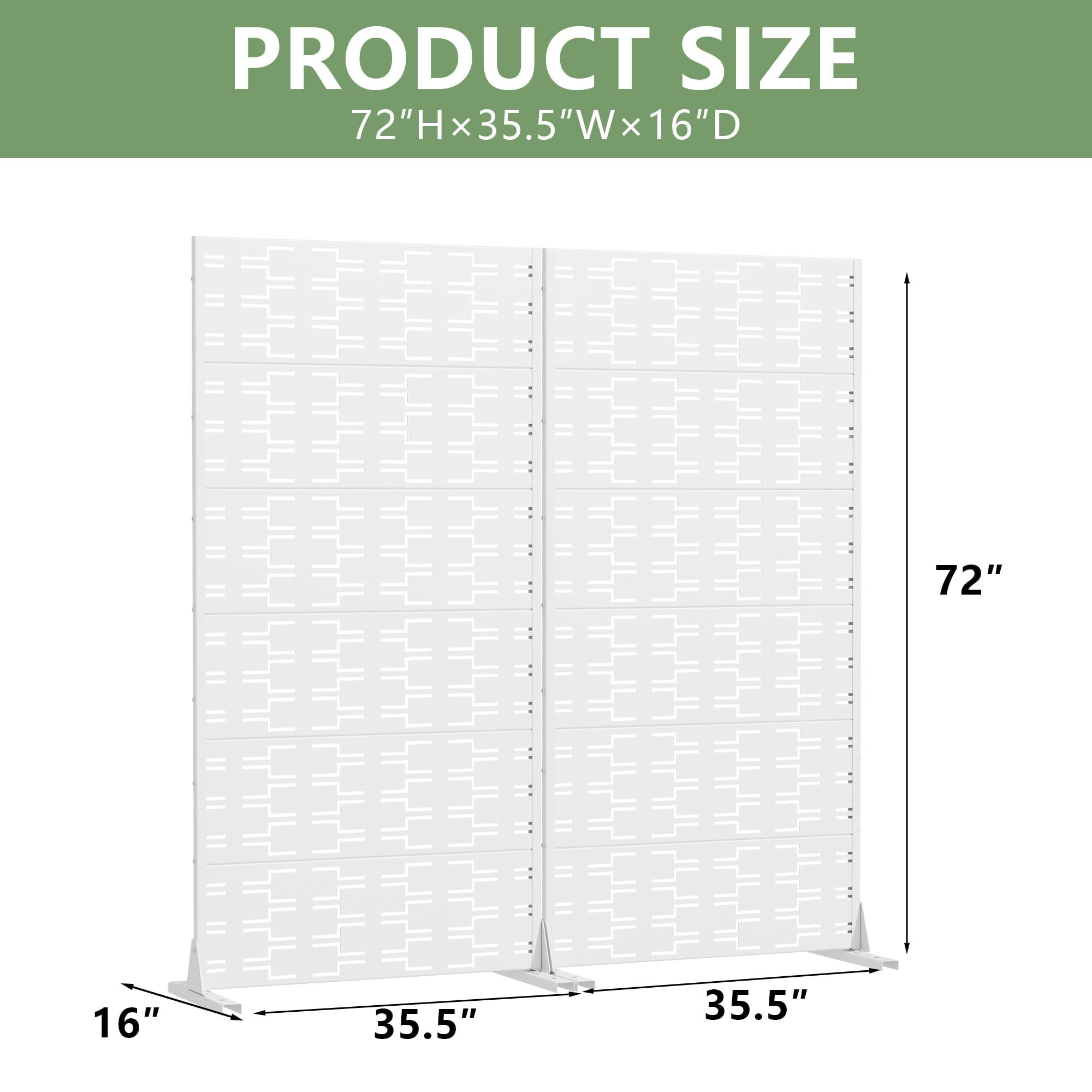 MAYEERTY 2-Piece Outdoor Metal Privacy Screen 6ft × 3ft White, 6-Panel Brick Pattern Decorative Screen for Garden