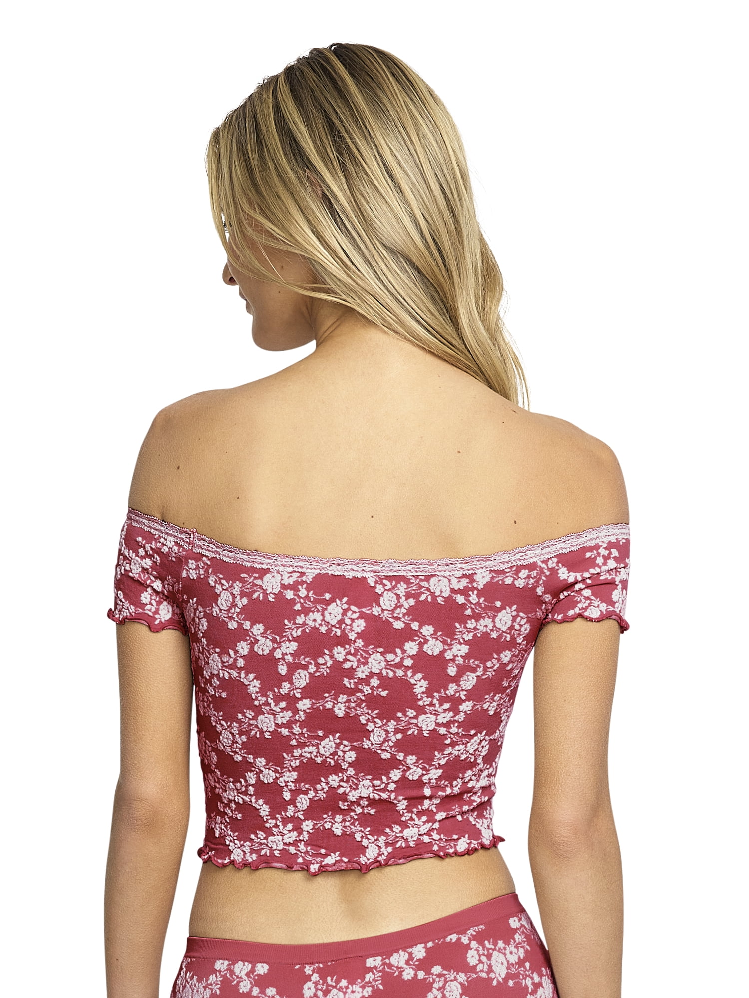 Mills by Millie Bobby Brown Women's Floral Seamless Off-Shoulder Crop Top, Sizes XS-XXXL