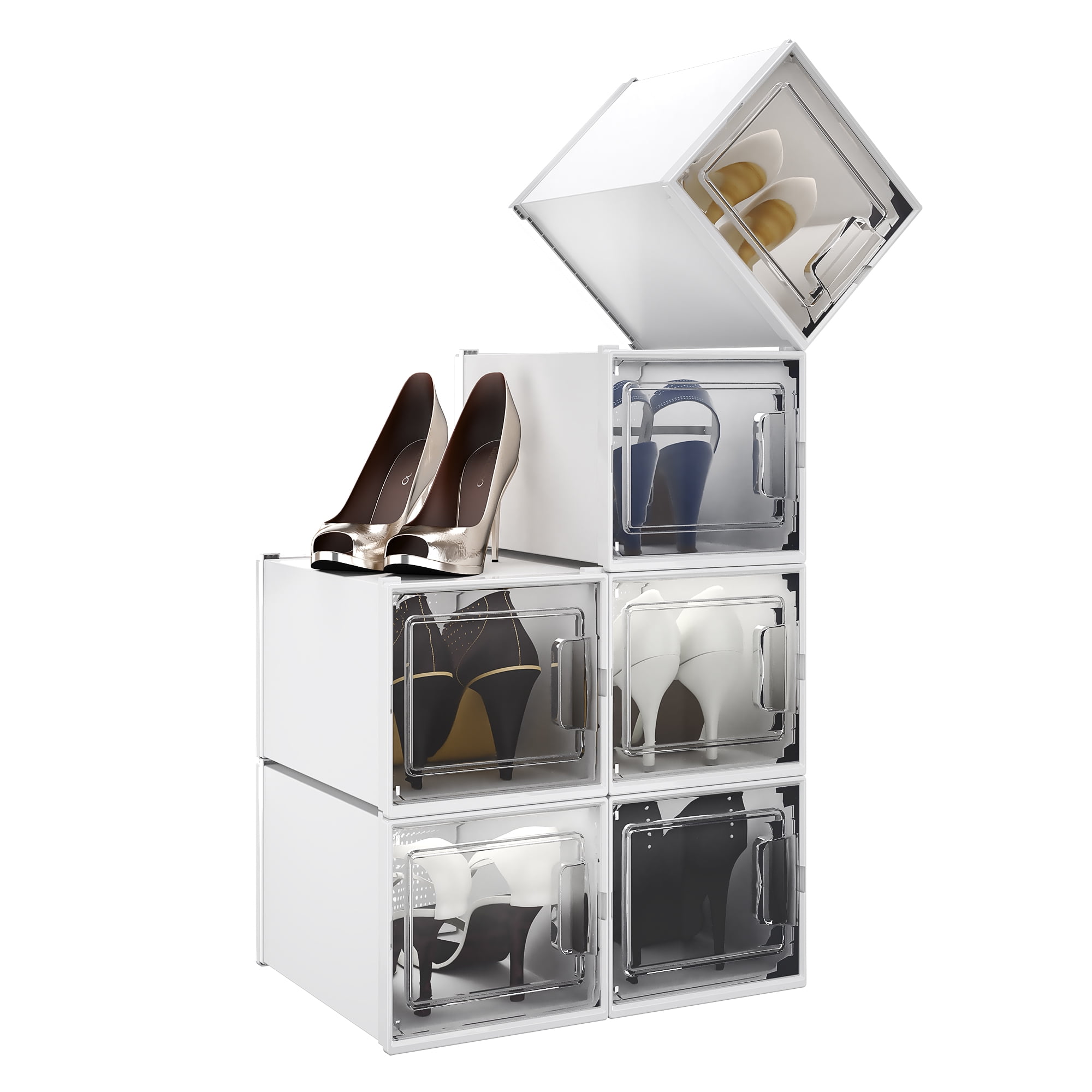 DWVO 6PCS Shoe Box Plastic Foldable High Heel Rack Stackable Container