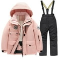 thumbnail image 2 of Coerni Girls Cute Thick Snowsuit Sets Outdoor Long Sleeve Windproof Warm Hooded Coat with Ski Bib Pants 2Pcs Outfits, 2 of 9