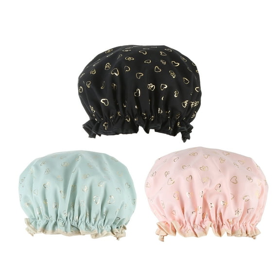 Unique Bargains 3pcs Waterproof Shower Cap for Women Pink Green Black