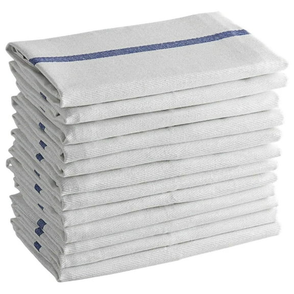 SupremePlus Kitchen Towels 15x25 White with Color Stripe 100% Cotton Tea Towels (12 Count)