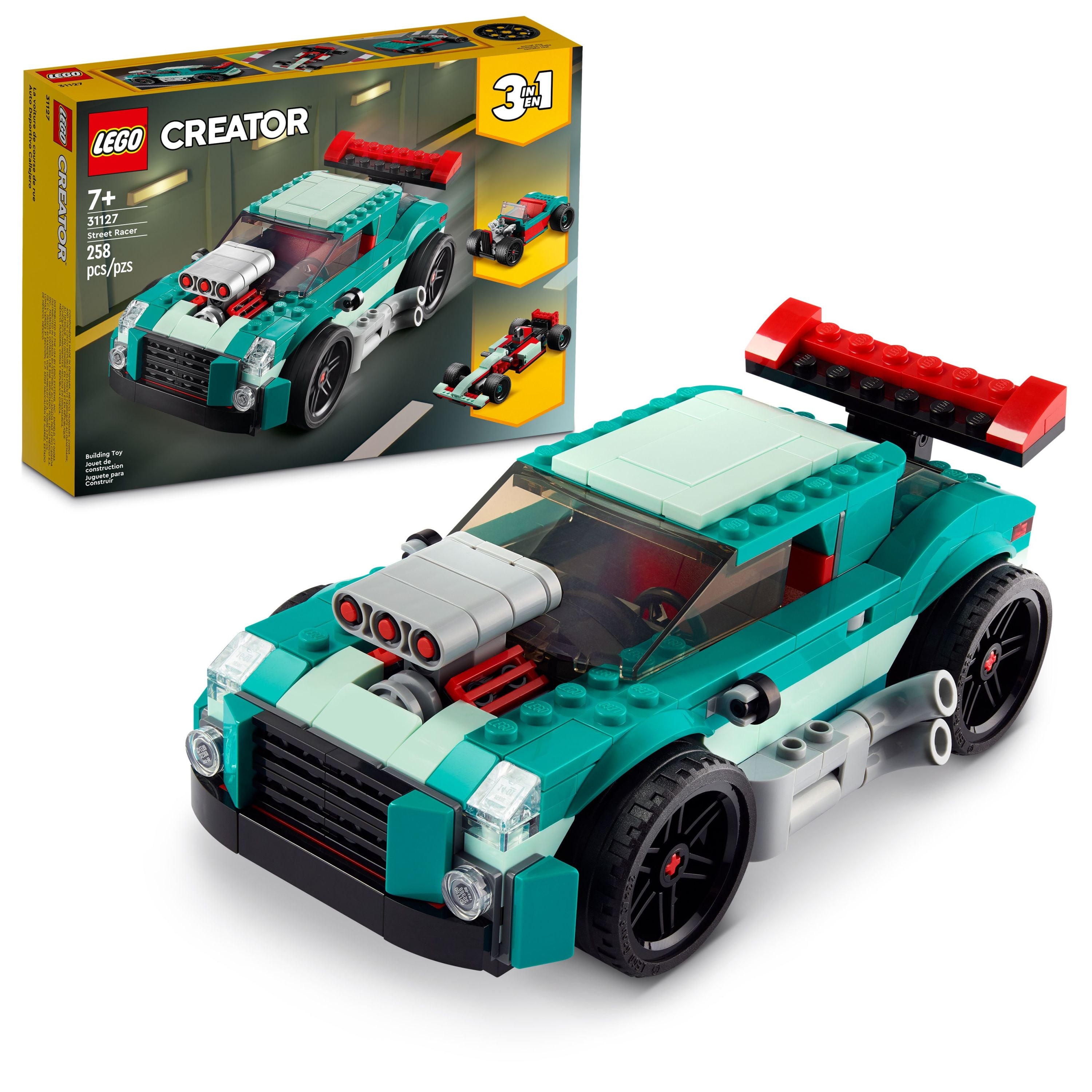 LEGO Creator 3in1 Street Racer Muscle to Hot Rod to Race Car Toys 31127, Model Vehicle Building Bricks Set, Gifts for 7 Plus Year Old Boys & Girls