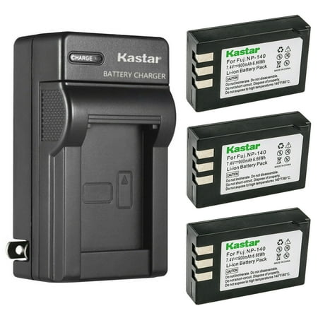 Kastar 3-Pack Battery and AC Wall Charger Replacement for Fujifilm NP-140 FNP-140 FNP140 Battery Fuji BC-140 BC140 Charger Fujifilm FinePix S100FS FinePix S200EXR FinePix S200FS FinePix S205EXR