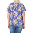 thumbnail image 3 of Women's Plus Size Casual Floral Flowy Short Sleeve Round Neck Key Hole Tee Blouse Top, 3 of 6
