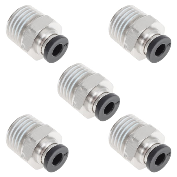Conectores de aire de empuje únicos Bargains 5/32" con rosca macho, plástico de cobre niquelado 1/4" NPT, 5 piezas tono negro y plateado