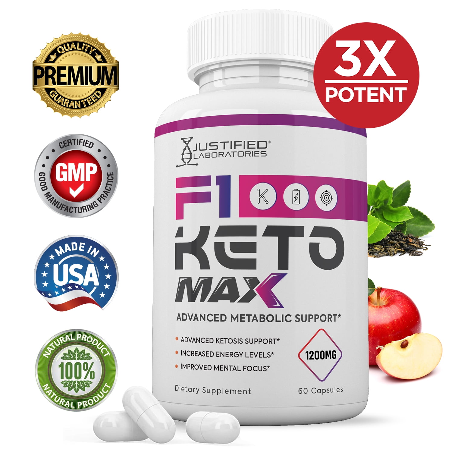 F1 Keto Max 1200MG Pills goBHB Strong Exogenous Ketones Advanced Ketogenic Supplement Ketosis Support for Men Women 60 Capsules